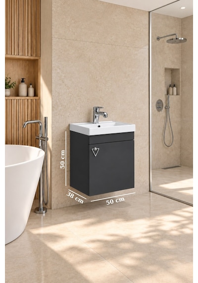 Kemer 50 Cm, Alt Banyo Dolabı, Lavabolu, Antrasit, Kapaklı Banyo Dolabı, Seramik Lavabo Dahil, Mdf Latte Kemer 50 Cm, Alt Banyo Dolabı, Lavabolu, Antrasit, Kapaklı Banyo Dolabı, Seramik Lavabo Dahil, Mdf Latte