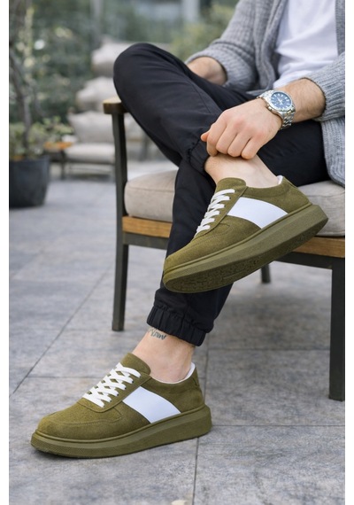 Dmr Elegance Jy011 Line Erkek Günlük Bağcıklı Süet Spor Sneaker Ayakkabı Sht - Haki/beyaz