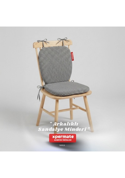 Pötikare Sırtlıklı Sandalye Minderi 42x42 Fermuarlı Yıkanabilir Kılıf Bağcıklı Minder Standart Fit Siyah
