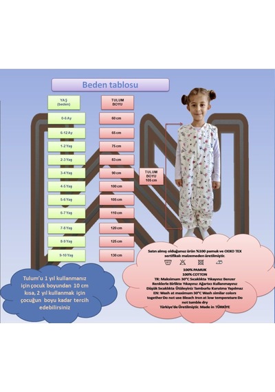 Xmlbayiciniz Kolsuz Baharlik Uyku Tulumu, 6-12 Ay, Muslin İç Pazen Dış, Kırmızı Çok Renkli