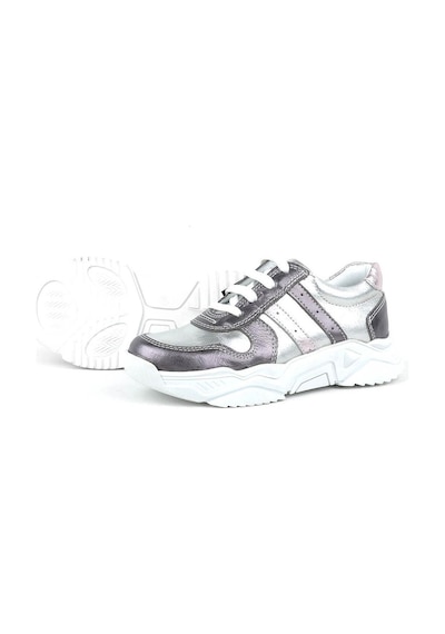 Hakiki Deri Platin Pembe Kalın Taban Kız Çocuk Sneakers Ayakkabı Platin