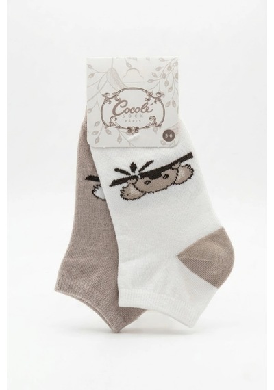 Cocole Socks Erkek Çocuk Patik Çorabı 2 Li Set Krem & Bej Koala Desenli Çok Renkli