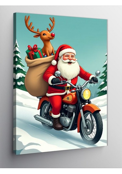 Kanvas Tablo Motorsikletli Noel Baba 50cmx70cm