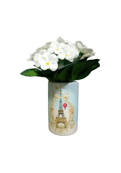 Vazoda Beyaz Yapay Çiçek Dekoratif Romantik Yeşil Model Vazo Dahil 7 x 7 x 16 CM