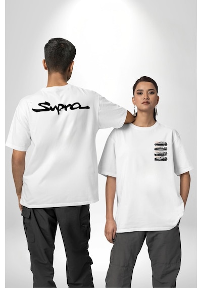 Toyota Supra Mk Serisi Beyaz Oversize Unisex Ön Ve Sırt Baskılı Tişört Beyaz
