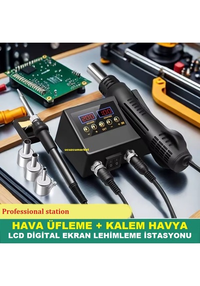 Hava Üfleme + Kalem Havya Lcd Digital Ekran Lehimleme İstasyonu