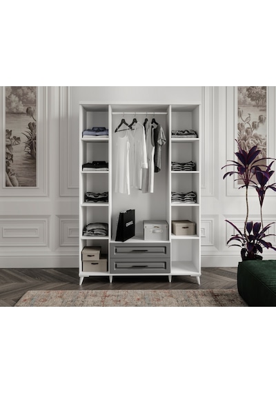 GuneyStore Gözde 4 Kapaklı Komple MDF Antrasit - Beyaz Gardırop