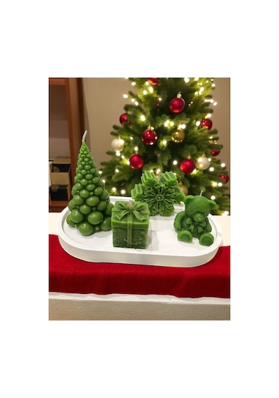 Yılbaşı Chrismas Noel Dekoratif Mum Seti 5 Li Çam Ağacı, Ayıcık, Hediye Kutusu, Kartanesi,tabak
