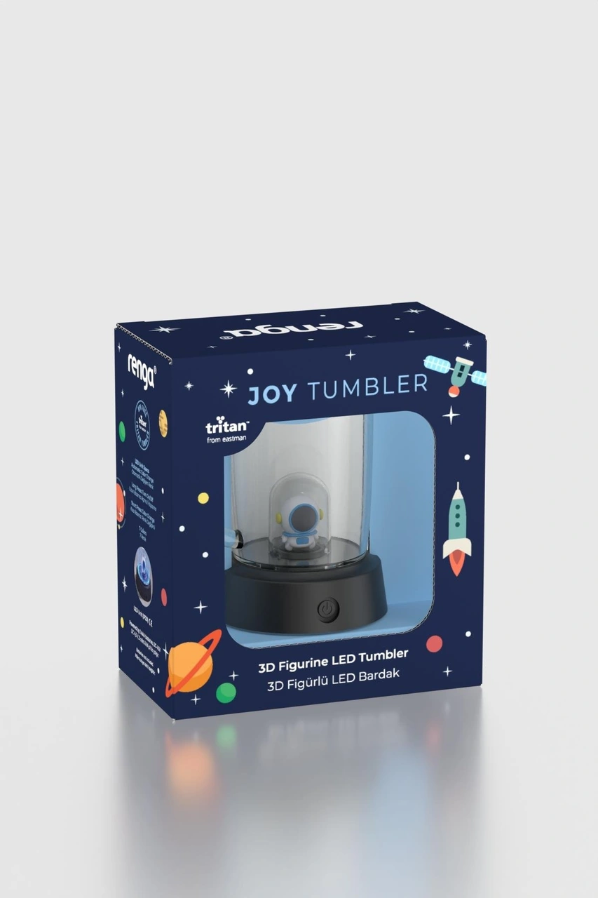 Renga Joy Astronot Figürlü 250 Ml Kulplu Mavi Led Işıklı Tritan Bardak 222061 Mavi