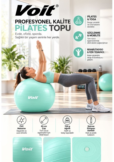65 cm Pilates Topu Pompa Dahil Fitness ve Denge Egzersiz Topu Yeşil