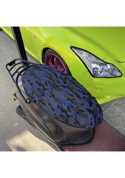 Mavi Gri Kamuflaj Desenli Penye Motosiklet Kılıfı -motor