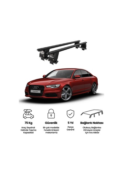 Royal Audi A6 2018 Ve Sonrası Uyumlu Siyah Kilitli Ara Atkı Port Bagaj Tavan Barı