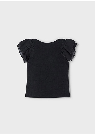 Mayoral Yazlık Kız Çocuk Omuz Tüllü T-shirt - Siyah