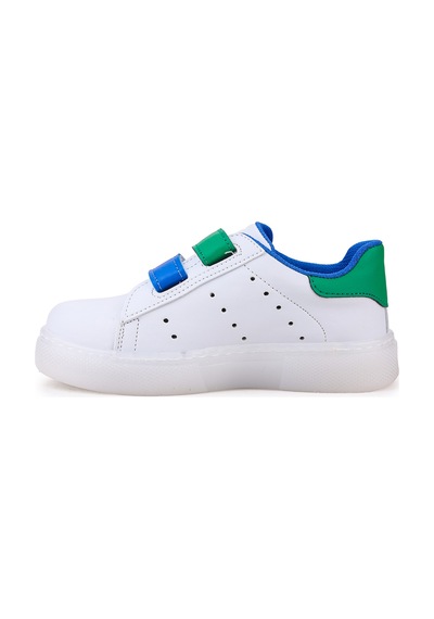 Kiko Kids Royzo Cırtlı Işıklı Erkek Çocuk Spor Ayakkabı Beyaz - Mavi - Yeşil