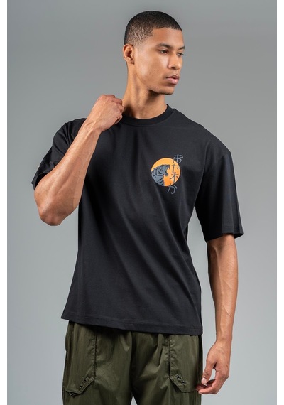 Maraton Sportswear Oversize Erkek Bisiklet Yaka Kısa Kol Basic Siyah T-shirt 23243-siyah