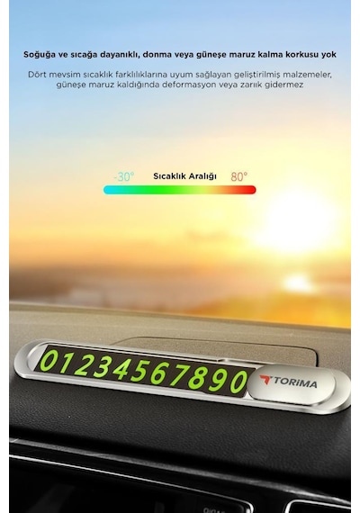 Torima Jx-051 Gri Araç İçi Telefon Numarası Fosforlu Numaratör Oto Cam Kartı Gri