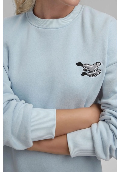 Hiccup Rahat Hayvan Nakışlı Şardonlu Bisiklet Yaka Hoodie Toz Mavi
