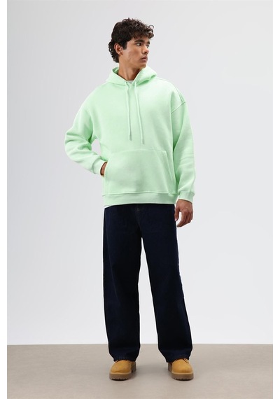 Vamos Basic Oversize Yıkamalı Hoodie Mint
