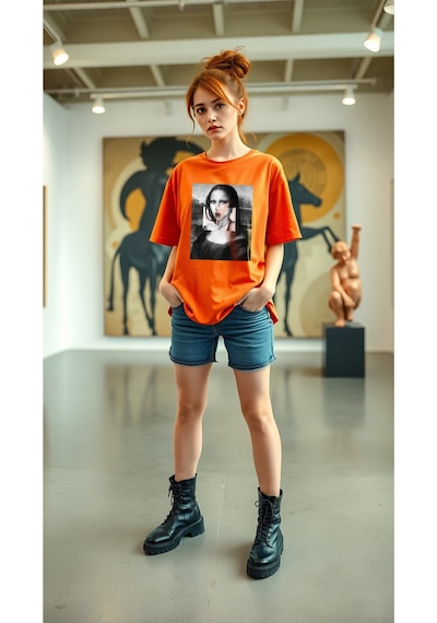 Uyguntarz Mona Lisa Baskılı Tasarım Tshirt Turuncu