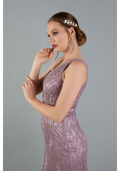 Carmen Kadın Dantel Göğüs Detaylı Yırtmaçlı Abiye 5815569 Lila Lila