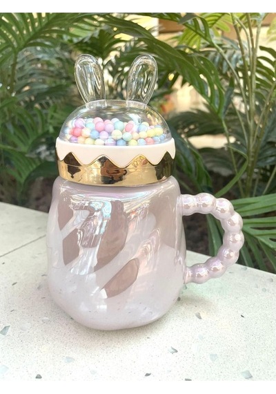 Tavşan Kapaklı Ponpon Kupa Mug Lila