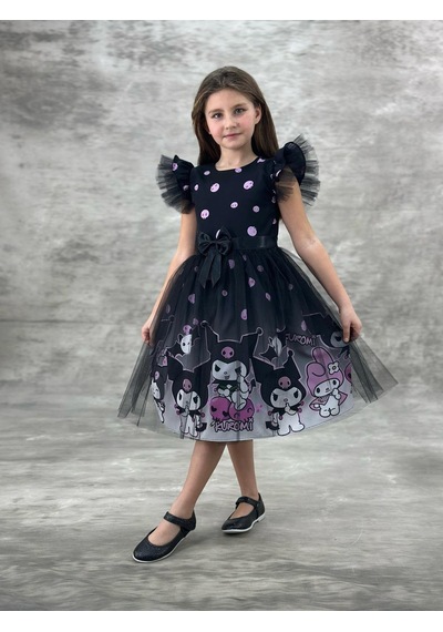 Sy Store Kuromi Desenli Pembe Tüllü Elbise Siyah