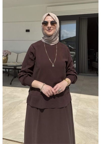 Rabia Şamlı İpek Modal Takım Kahve Çok Renkli