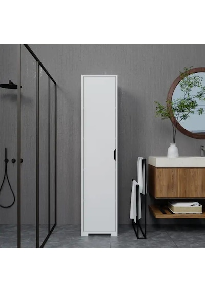 Duru 40 Cm Mat Beyaz 5 Raflı Kiler Tek Kapılı Banyo Ve Elbise Dolabı - Gardırop Beyaz