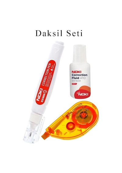 Daksil Seti 3 Lü 1 Paket Noki Şerit Kalem Ve Sıvı Fırçalı Silici Düzeltici Örtücü Ofis Büro Okul