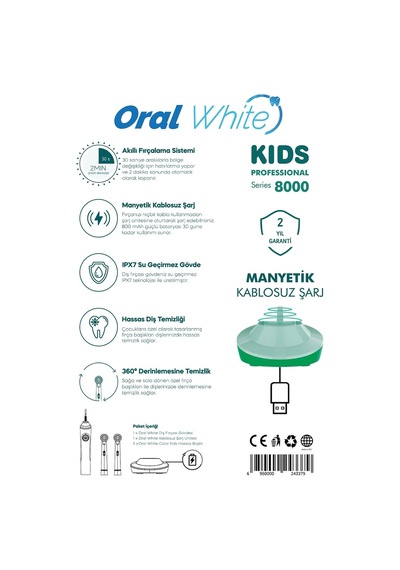 Professional Series 8000 Çocuklara Özel Şarjlı Diş Fırçası Yeşil Color Kids Yumuşak Başlık Diğer