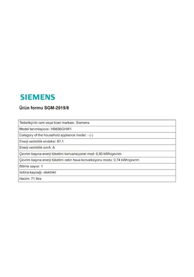 Siemens HB656GHW1 71 LT Ankastre Fırın