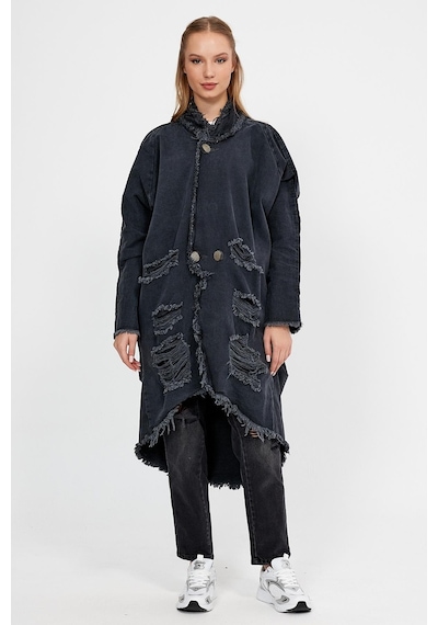 Özel Koleksiyon Yırtık Detaylı Uzun Denim Ceket 4610 001