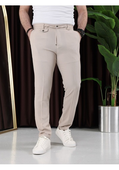 Ütü Gerektirmeyen Gofre Kumaş Jogger Pantolon Krem