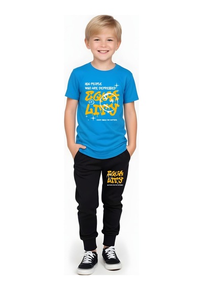 Fyk Kids Erkek Çocuk Mevsimlik Equa Baskılı Alt-üst Takım Mavi