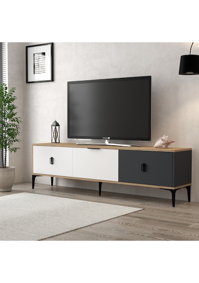 3801 Neva Tv Ünitesi 180 Cm 3 Kapaklı Sepet - Antrasit - Beyaz Tv Sehpası Sepet - Antrasit - Beyaz 3801 Neva Tv Ünitesi 180 Cm 3 Kapaklı Sepet - Antrasit - Beyaz Tv Sehpası Sepet - Antrasit - Beyaz