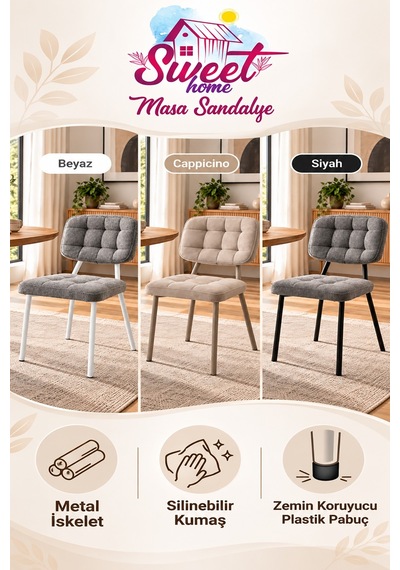 6 Adet Mine Metal Sandalye Cafe,restaurant,mutfak,salon,yemek Odası Sandalyesi Beyaz