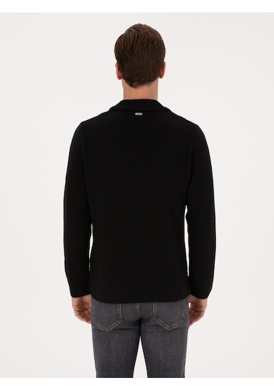 Cacharel Siyah Slim Fit Pamuk Karışımlı Triko Hırka
