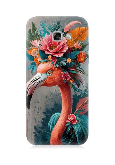 Samsung Galaxy A7 2017 Uyumlu Çiçekli Flamingo Desenli Silikon Kılıf