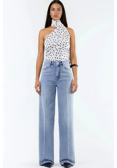 Hiccup Geniş Paça Raw Kot Pantolon Açık Mavi Denim