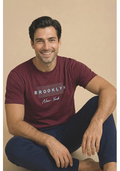 Wordex Mirano 8108 Penye Brooklyn Yazılı Erkek Yazlık Kısa Kollu Cepli Pijama Takımı Bordo Wordex Mirano 8108 Penye Brooklyn Yazılı Erkek Yazlık Kısa Kollu Cepli Pijama Takımı Bordo