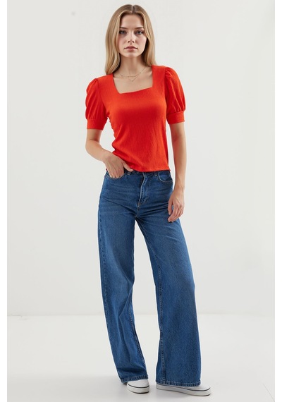Hiccup Bdart Slim Fit Kare Yaka Bluz Parlak Turuncu