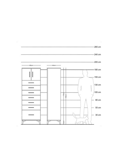Hyperion Dolap Tek Raflı 7 Çekmeceli 2 Kapaklı 60x44x182 Çam-antrasit Atlas Çam