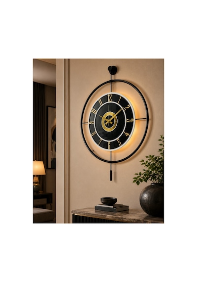 Pey Aksesuar Metal Camlı Duvar Saati 60x80 Cm Büyük Boy Işıklı Gerçek Cam Siyah-füme-beyaz-gold M61-siyah-füme-beyaz-gold