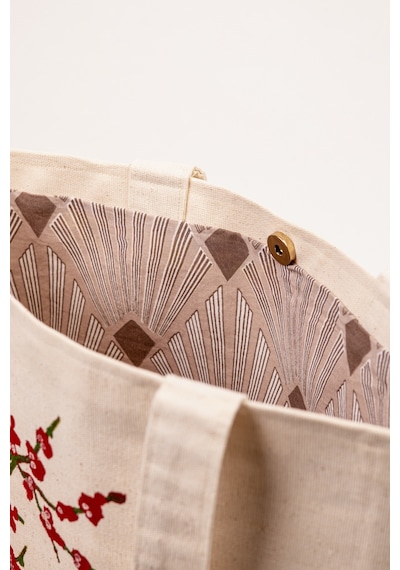 Fabric Craft Bag Plaj Çantası Kanvas Çiçek Desenli Omuz Çantası Ve Şapka 38x41 Cm Krem