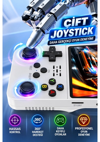 R36s Beyaz Retro El Oyun Konsolu 3.5 Inç Ips Ekran 64gb Retro Oyun Konsolu