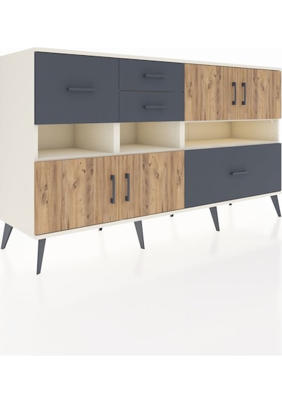Hyperion Konsol 5 Raflı 4 Çekmeceli 4 Kapaklı 176x44x99 Aytaşı-ça Aytaşı-çam/antrasit