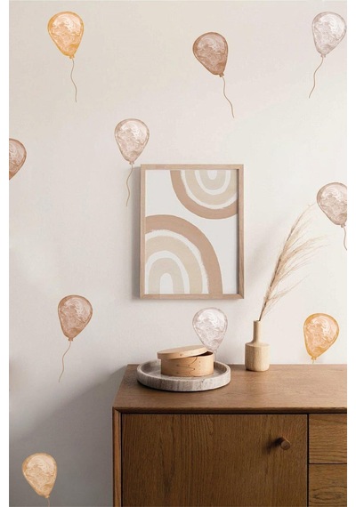 MSticker Soft Kahve Tonlarda Uçan Balonlar Çocuk Odası Dekorasyon Sticker Seti