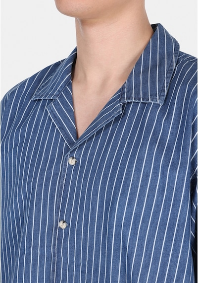 Colin's Colins Oversize Fit Klasik Yaka Çizgili Erkek Mavi Kısa Kol Gömlek Cl1075129 Q1.v1 Dn44320 Denim