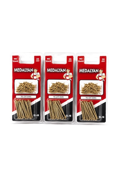 300 Adet 12x40 Sarı Tp Çelik Tel Çivi 12x25pcs 5332 0.2 MM
