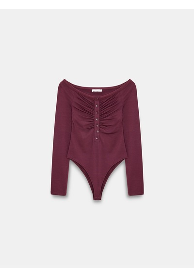 Dilvin 32661 Düğme Detaylı Bodysuit-bordo